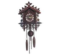 Koo Koo Clock, Cuckoo Clock for Wall Traditional Vintage Coo Coo Carved with Pendant Roman Numeral Decorative Density Board Wall for Home Living Room, Dark Black