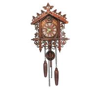 Koo Koo Clock, Cuckoo Clock for Wall Traditional Vintage Coo Coo Carved with Pendant Roman Numeral Decorative Density Board Wall for Home Living Room, Dark Yellow