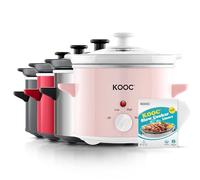 KOOC Slow Cooker,2-Quart, Free Liners Included for Easy Clean-up, Adjustable Temp, Nutrient Loss Reduction, Stainless Steel, Pink, Round