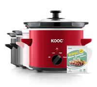 KOOC Small Slow Cooker, 2-Quart, Free Liners Included for Easy Clean-up, Upgraded Ceramic Pot, Adjustable Temp, Nutrient Loss Reduction, Stainless Steel, Red, Round