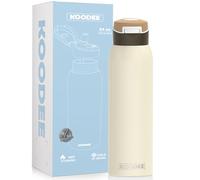 koodee 24oz free-sip Insulated Stainless Steel Owal Water Bottles with Soft Straw,Quick Flip GO Bounce cup Thermo-flask,Pop & Fill Double-Wall Vacuum Bottle,Great for Sports & Travel,BPA-Free (Cream)