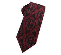 KOOELLE Mens Novelty Religous Necktie Christian Cross & Paisley Tie, Red & Black, Default