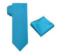 KOOELLE Mens Tie Set Solid Color 3.15" (8CM) Formal Tie and Pocket Square Set For Men, 014-teal Blue, Medium