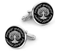 Kooer Cufflinks For Men, White Tree Cufflinks Wedding Christmas Tree of Life Cuff Links Gift For Men Father Dad Husband, M Size, Stainless Steel, glass