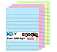Koogel 120 Sheets Coloured Lined Refill Paper - 5 Vibrant Colours, 20 x 26.5cm 3-Hole Punched Compatible with Most A4/A5 Binders & Planners, Thick Anti-Bleed Paper for Notebook Organiser School Office