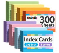 Koogel 300 Count Index Cards 3x5, Colored Flash Cards Ruled on Both Side