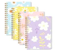 Koogel 4Pcs A6 Spiral Notebook, Floral Cover, Pocket Journal