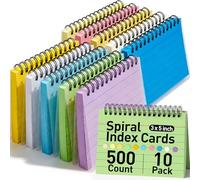 Koogel 500PCS Multicolor Index Cards, Ruled Flash Cards with Double Covers Record Revision Note Paper with Spiral 5x3 Inches for School Office Household Memory Learning Taking To Do List