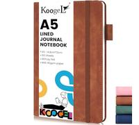 Koogel A5 Notebook, 100 Lined Pages Journal Notebook 80 gsm with Faux Leather Cover Pen Holder for Writing, Diary, Notetaking (Brown 15x21cm)