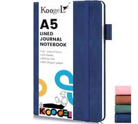 Koogel A5 Notebook, 100 Lined Pages Journal Notebook 80 gsm with Faux Leather Cover Pen Holder for Writing, Diary, Notetaking (Blue 15x21cm)