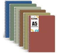 Koogel A5 Spiral Notebook 6 Pack, 15x20.5cm 7mm Lines Soft Pastel Colors Waterproof Cover, 480 Sheets/960 Pages for School Home Office