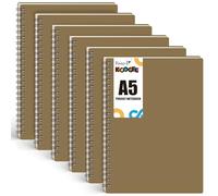 Koogel A5 Spiral Notebook 6 Pack, 15x20.5cm 7mm Ruled Brown Waterproof Cover, 480 Sheets/960 Pages for School, Home Office