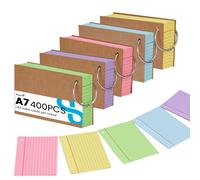 Koogel A7 Flashcards with Metal Rings | 400-Pack 5-Color Coded Index Cards for Language Learning & Exam Prep | Ruled Revision Cards 10.5x7.4cm
