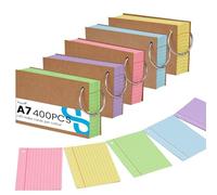 Koogel A7 Flashcards with Metal Rings, 400 Pack 5 Color Coded Index Cards for Office School Study, Ruled Revision Supplies 10.5x7.4cm
