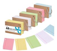 Koogel A8 Flashcards with Metal Rings - 500-Pack, 5-Color Coded, A8 7.3x5.1cm Ruled Revision Cards for Language Learning & Exam Prep | HGK1030