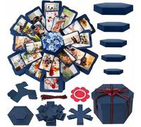 Koogel Blue Explosion Gift Box Photo Album with DIY Accessories | Four Unfolding Layers Hold up to 36 Photos, While Hidden Pockets Store Notes, Tickets, Jewelry and Keepsakes