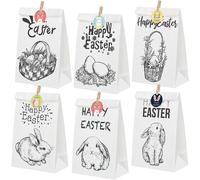 Koogel Easter Paper Gift Bags, 12 Pieces 6 Designs White Easter Party Bag