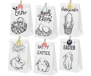 Koogel Easter Paper Gift Bags, 12 Pieces 6 Designs White Easter Party Bag