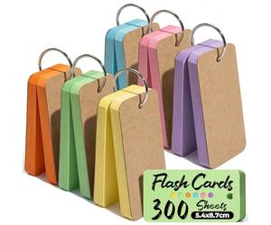 Koogel Flash Cards, 6 Pack 300 Revision Sheets Index Cards, Mini Notepads Blank Flashcards, Study Notes on Ring for Vocabulary, Speech Prompts, to-Do List, Portable Notecard