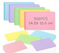 Koogel Flash Cards A6, 300 PCS Coloured Revision Notes, Blank Index Study Cards for Learning, Office, University, Presentation, 5 Colours, 150g/m², 14.8 x 10.5 cm