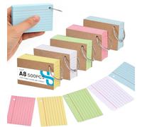 Koogel Flash Cards with Ring, Revision Index Cards, 500 Ruled Coloured Study Notes for School, Office, Vocabulary, A8 Size, 7.3x5.1cm