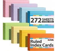 Koogel Index Cards 3x5, 272 Count, Colored Ruled Flash Cards for Studying, 34 Pack of 8, Heavy Weight Lined Notecard Portable Note Taking for Students Teachers School Office Home Supplies, 8 Colors