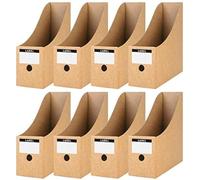Koogel Magazine File Holder 8-Pack, Kraft Paper Cardboard Magazine Organizer with Labels, A4 File Folder Storage Box for Office, Home, School Desk Document Organiser