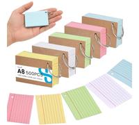 Koogel Mini Flash Cards A8 - 500pcs Colour-Coded Ruled Index Cards with Rust-Resistant Metal Rings - Pocket-Sized Study Notes for Revision, Vocabulary & Quick Notes