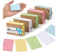 Koogel Mini Flash Cards with Rings, 500 PCS Ruled Index Cards, Small Pocket Size Study Notes 7.4 × 5.2 cm, Colour Coded Revision Notes for Vocabulary, Office, School