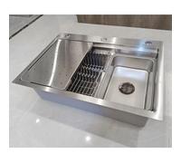 KOOGIMDDR 70 x 50 cm, black kitchen sink made of 304SUS stainless steel, 1 basin built-in sink, stainless steel rectangular kitchen sink, with draining board, drain fitting and overflow kit for the
