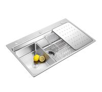 KOOGIMDDR 85 x 50 cm, black kitchen sink made of 304SUS stainless steel, 1 basin built-in sink, stainless steel rectangular kitchen sink, with draining board, drain fitting and overflow kit for the