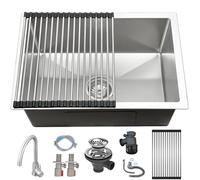 KOOGIMDDR Sink with Tap 55 x 40 cm, Kitchen Sink 1 Basin Top Mount, Kitchen Sink incl. Soap Dispenser and Siphon, with Draining Surface Modern Stainless Steel Sink