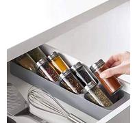 KooingTech Cutlery Drawer Organiser, 8 Grids spicess Bottle Storage Box, Cutlery Tray for Kitchen, Tilt Down Drawer Jars Shelf Plastic Holder for Cooking Salt Seasoning Packets