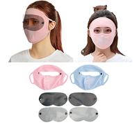 KooingTech Full Face Shield Ice Silk UV Protection, 4 Pcs Ladies Sunscreen Face masks Cover, Multifunctional Breathable Women Sunscreen Face Veil with Eye Protector Sheets for Hiking