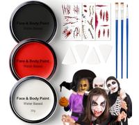 KooingTech Halloween Face Paint, Halloween Makeup, 30gx3 Colors Face Painting Kit with Brushes, Sponges, Temporary Tattoos for Kids Adults Party Cosplay Stage Performance Makeup