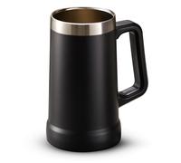 KooK Beer Stein, Stainless Steel Coffee Mug, Tumbler with Thermal Vacuum Insulation, Double Walled Drinking Cup, Large Handle, Shatterproof (Black)
