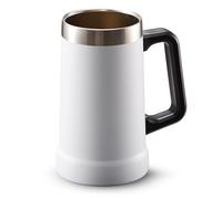 KooK Beer Stein, Stainless Steel Coffee Mug, Tumbler with Thermal Vacuum Insulation, Double Walled Drinking Cup, Large Handle, Shatterproof (White)