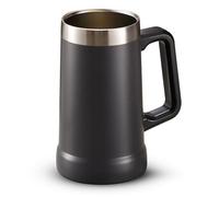 KooK Beer Stein, Stainless Steel Coffee Mug, Tumbler with Thermal Vacuum Insulation, Double Walled Drinking Cup, Large Handle, Shatterproof (Storm Grey)
