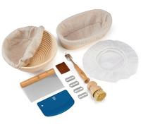 KooK Bread Proofing Set, Sourdough Bread, Rattan Baskets and Liners, 1 Round and 1 Oval Banneton Basket, Dough Scrapers, Scoring Lame & Case, 4 Blades, Brush, Plastic Dough Cover, Set of 2