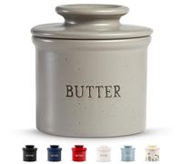 Kook Butter Crock with Lid, Soft Spreadable Butter, Ceramic French Butter Keeper to Leave On Counter with Water Line, Butter Dish, Home and Kitchen Decor (Speckled Grey, 12.4)