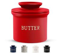 Kook Butter Crock with Lid, Soft Spreadable Butter, Ceramic French Butter Keeper to Leave On Counter with Water Line, Butter Dish, Home and Kitchen Decor (Matte Red, 12.4)