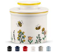 Kook Butter Keeper Dish, French Ceramic Crock with Lid, Embossed Container, For Soft Butter, (Meadow)
