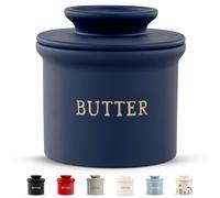KooK Butter Keeper, Soft Spreadable Butter, Ceramic French Butter Dish to Leave On Counter with Water Line, Butter Keeper, Home and Kitchen Decor, Perfect for (Navy)