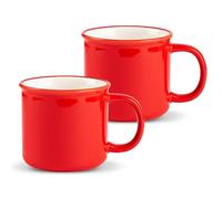 KooK Camping Mug, Camping Coffee Mugs, Urban Outdoor Hiking Coffee Cup, Ceramic, Camp Casual, for Campfire, Tea, Hot Chocolate, Soup, Microwave and Dishwasher Safe, 14 oz, Set of 2 Cherry Red