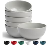 KooK Ceramic Cereal Bowls, Microwave, Dishwasher and Freezer Safe, Porcelain Dishes for Soup, Pasta, Salad, Oatmeal, Deep Interior, 20 oz, Set of 6 (Powder Grey)