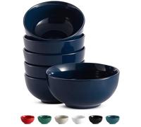 KooK Ceramic Cereal Bowls, Microwave, Dishwasher and Freezer Safe, Porcelain Dishes for Soup, Pasta, Salad, Oatmeal, Deep Interior, 20 oz, Set of 6 (Navy)