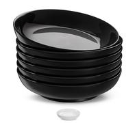 KooK Ceramic Large Pasta Bowls, Microwave and Dishwasher Safe, Great for Soups and Salads, Shallow Serving Bowls, Glossy Porcelain, 32 oz, Set of 6 (Black)