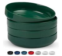 KooK Ceramic Large Pasta Bowls, Microwave and Dishwasher Safe, Great for Soups and Salads, Shallow Serving Bowls, Glossy Porcelain, 47 oz, Set of 4 (Hunter Green)