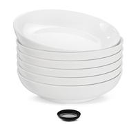 KOOK Ceramic Large Pasta Bowls, Microwave and Dishwasher Safe, Great for Soups and Salads, Shallow Serving Bowls, Glossy Porcelain, 32 oz, Set of 6 (White)