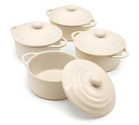 Kook Ceramic Mini Cocotte Set, Small Casserole Dishes with Lids and Handles, Individual Baking Ramekins, Oven, Microwave & Dishwasher Safe, Stoneware, 12 oz, Set of 4, (Ivory)